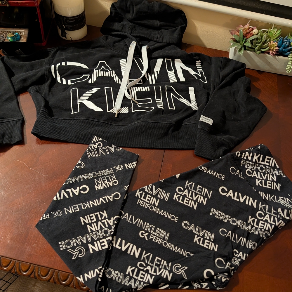 Calvin Klein Black  Cropped Hoodie and Joggers Set